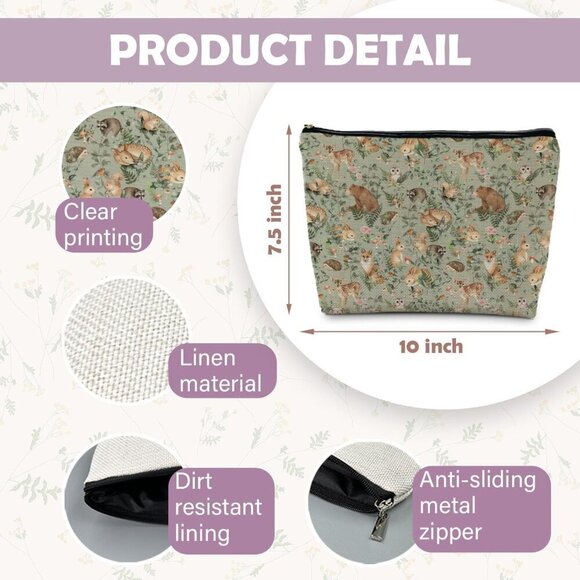 Woodland Animals Makeup Bag, Animal Lover Gifts for Women, Gifts for Animal Love - Picture 6 of 6